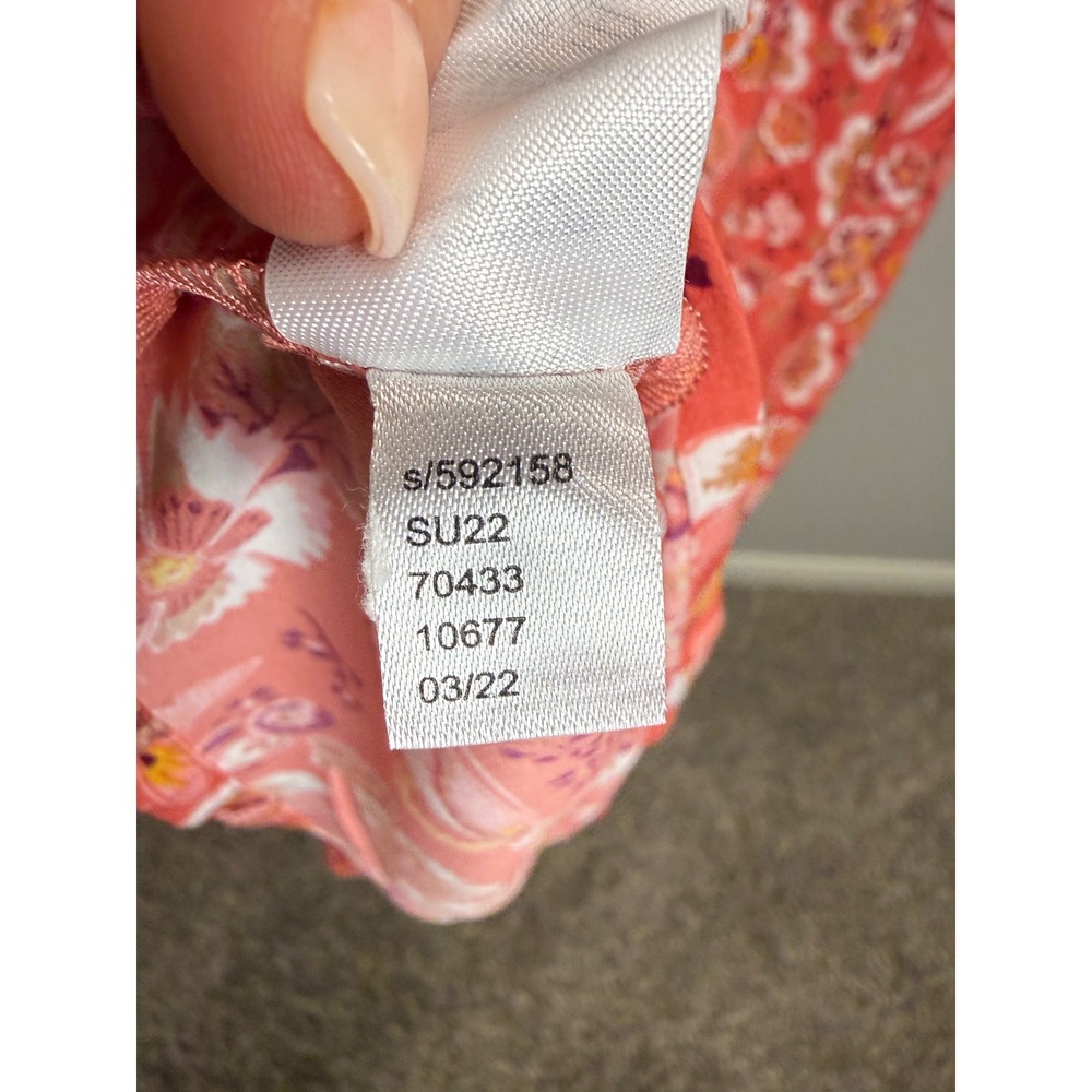 Loft Outlet 6 Petite Midi Sun Dress Coral Pink Butterfly Floral Ruffle Garden - Picture 9 of 9